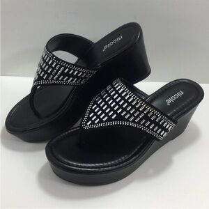 Nicole Black Wedge Sandals